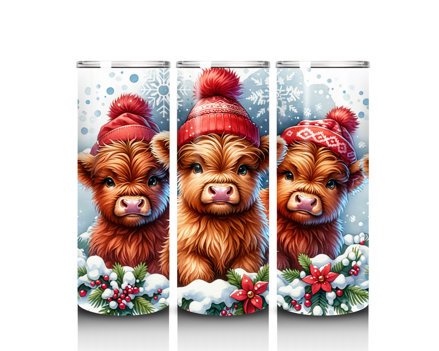 3 highland cows Christmas tumbler wrap design