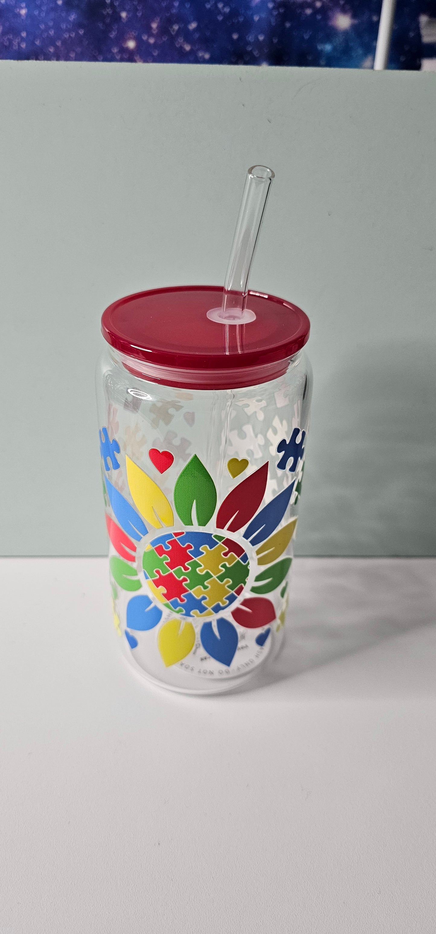 16 oz autism awareness glass cup