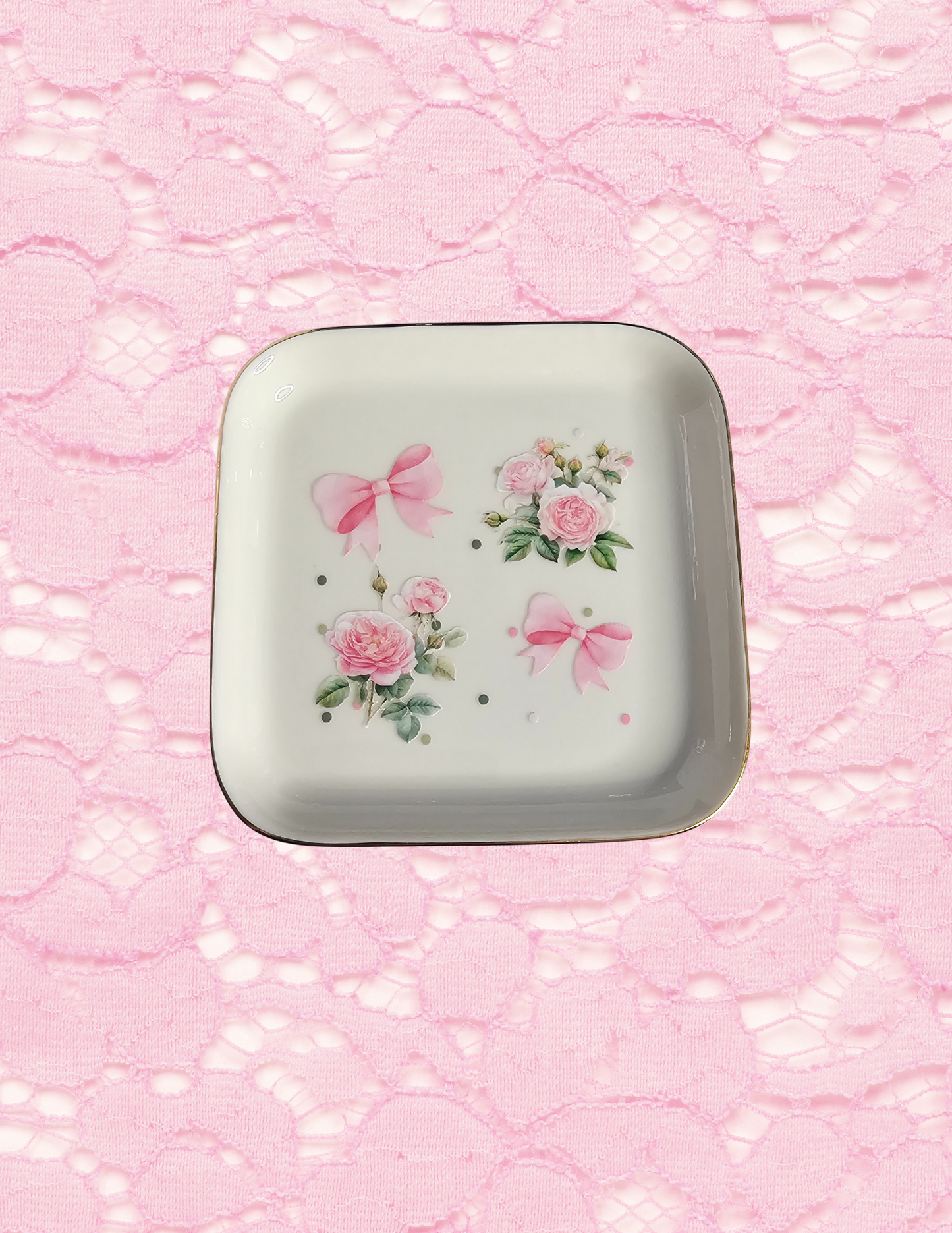 Ceramic trinket dish bows and roses