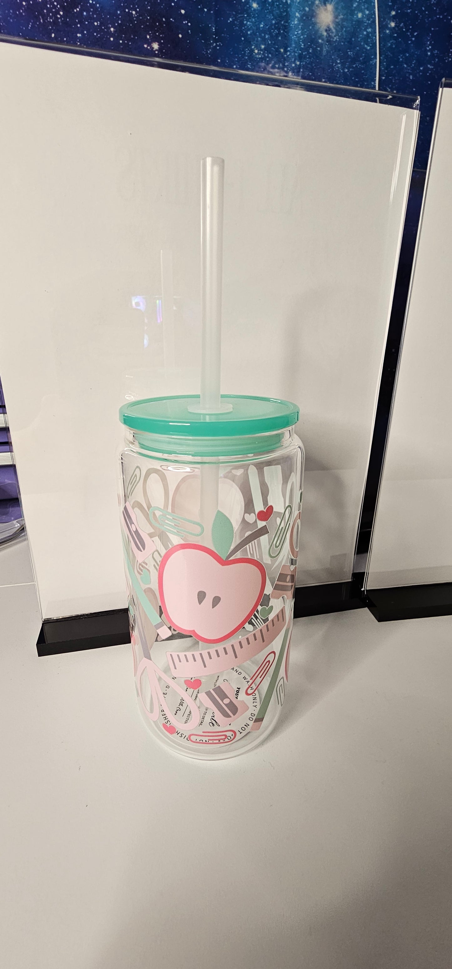 16 oz teacher glass cup