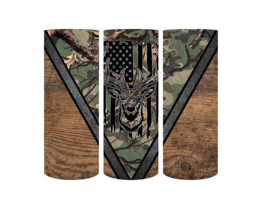 deer with flag tumbler wrap design