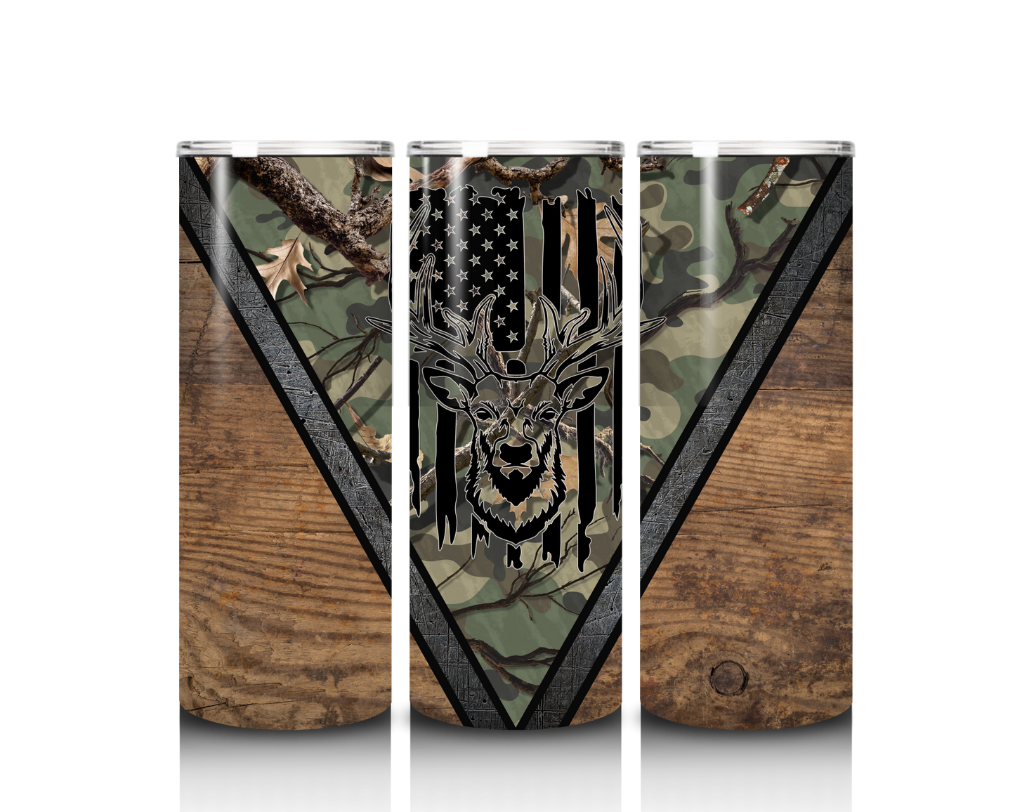 wood camo deer tumbler wrap design