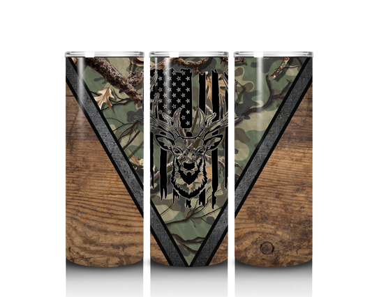 wood camo deer tumbler wrap design