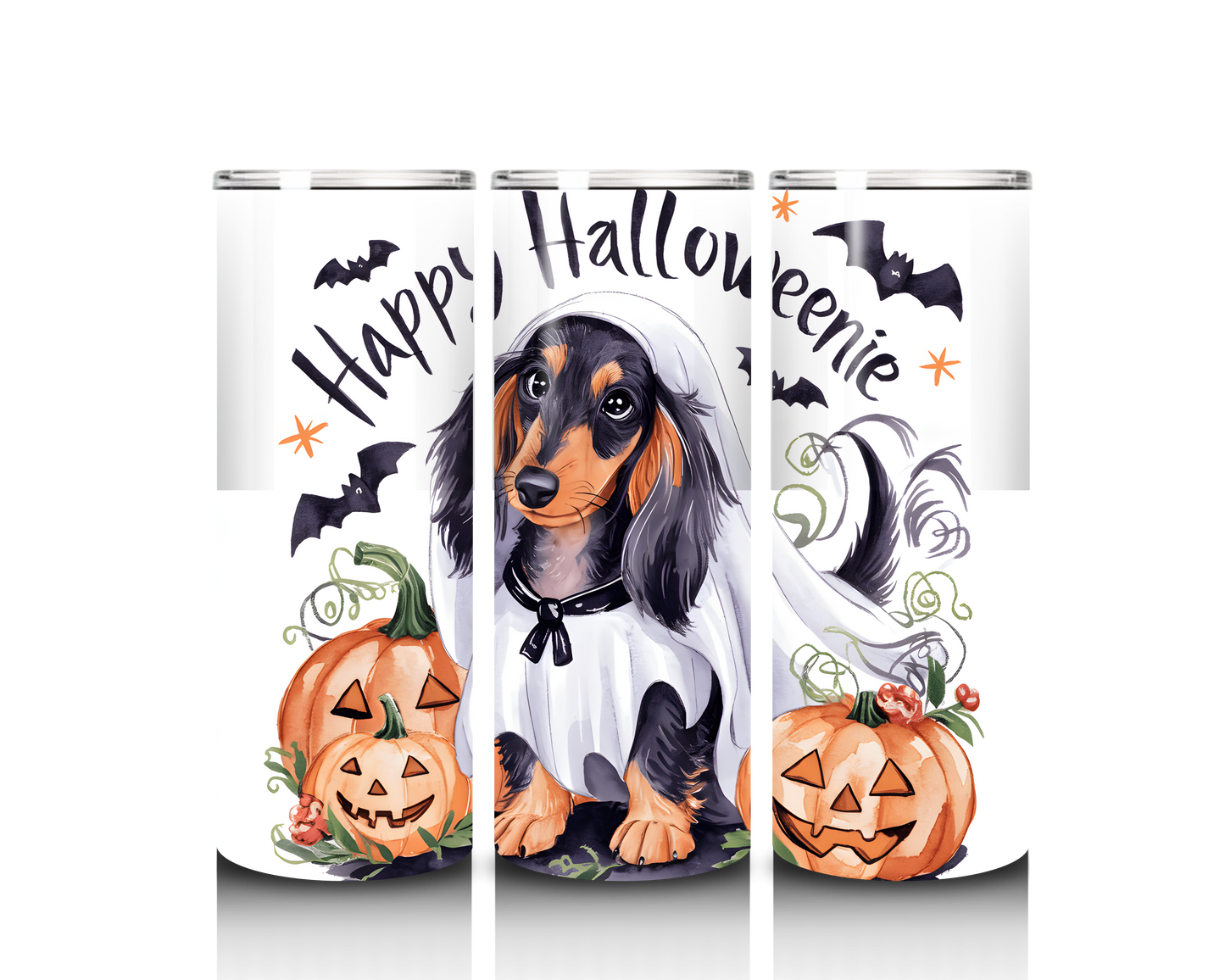 happy halloweenie tumbler wrap design
