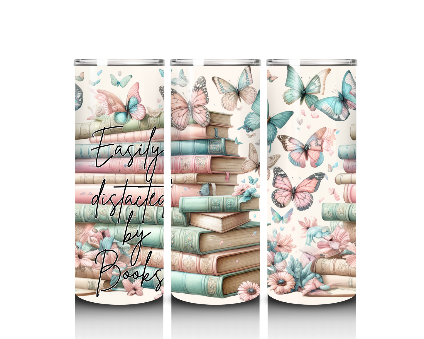 easily distracted by books tumbler wrap design