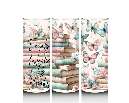 easily distracted by books tumbler wrap design