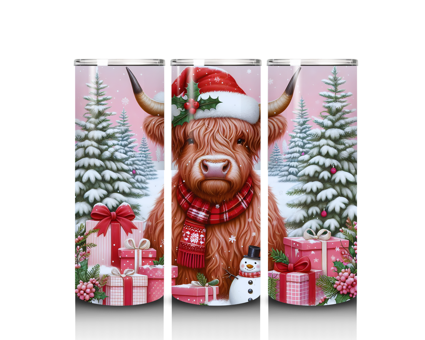 highland cow and presents tumbler wrap design