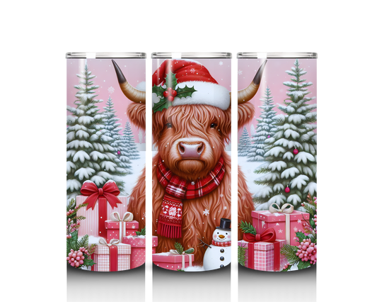 highland cow and presents tumbler wrap design