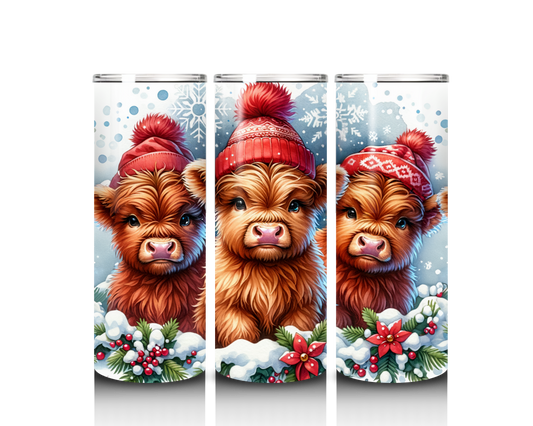 3 highland cows Christmas tumbler wrap design