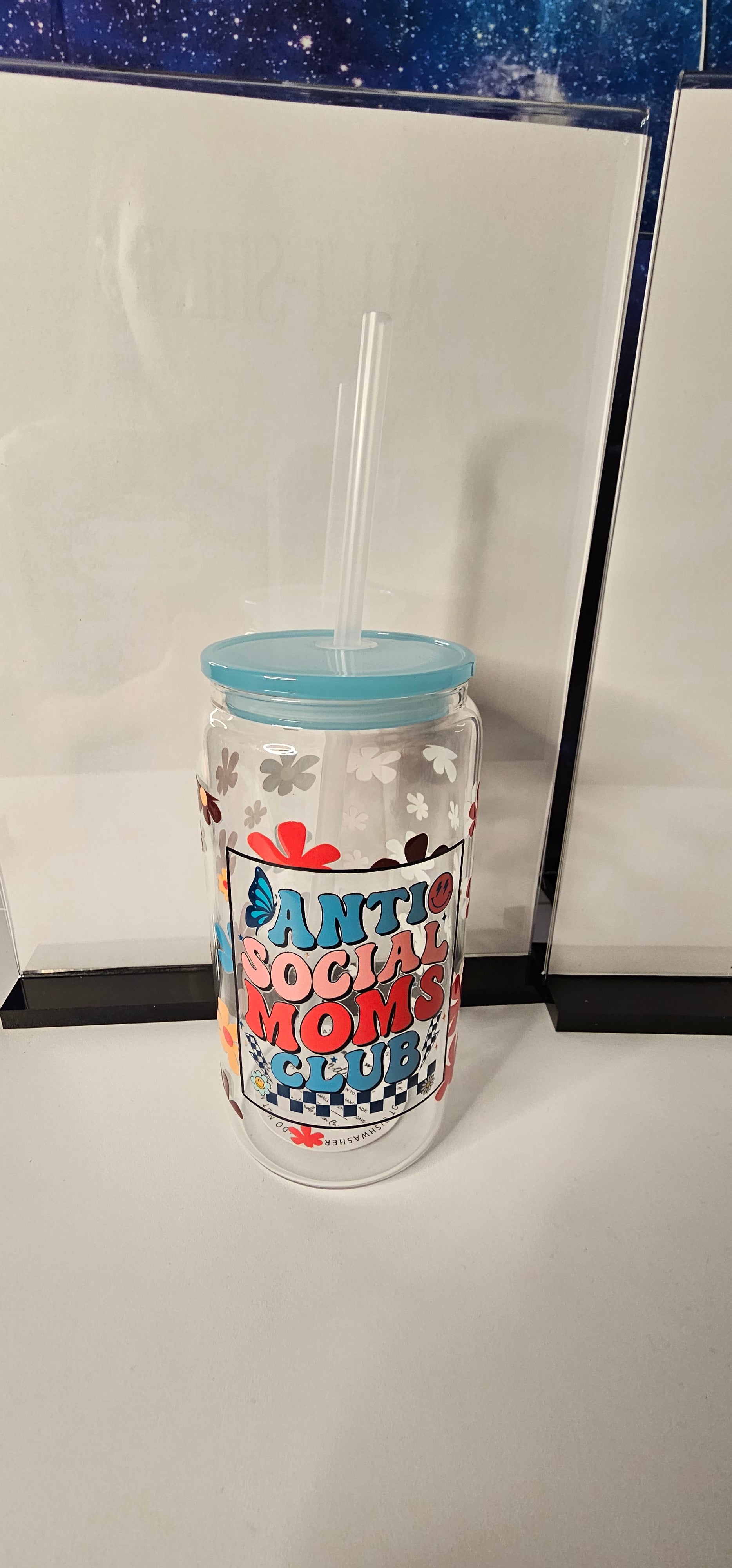 16 oz anti-social moms club glass cup